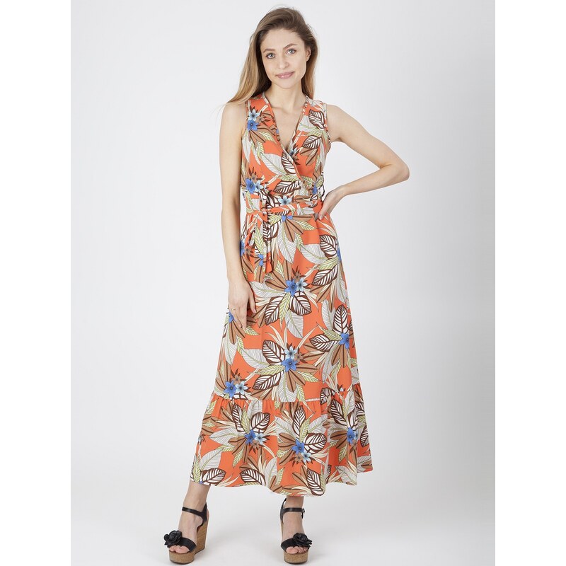 PERSO Womans Long light womens dress with a floral motif 111103019