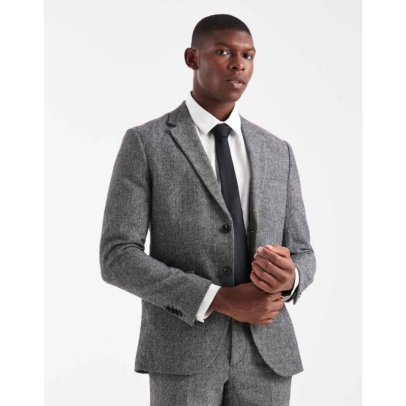 Jack & Jones wool blend suit jacket in slim fit grey texture