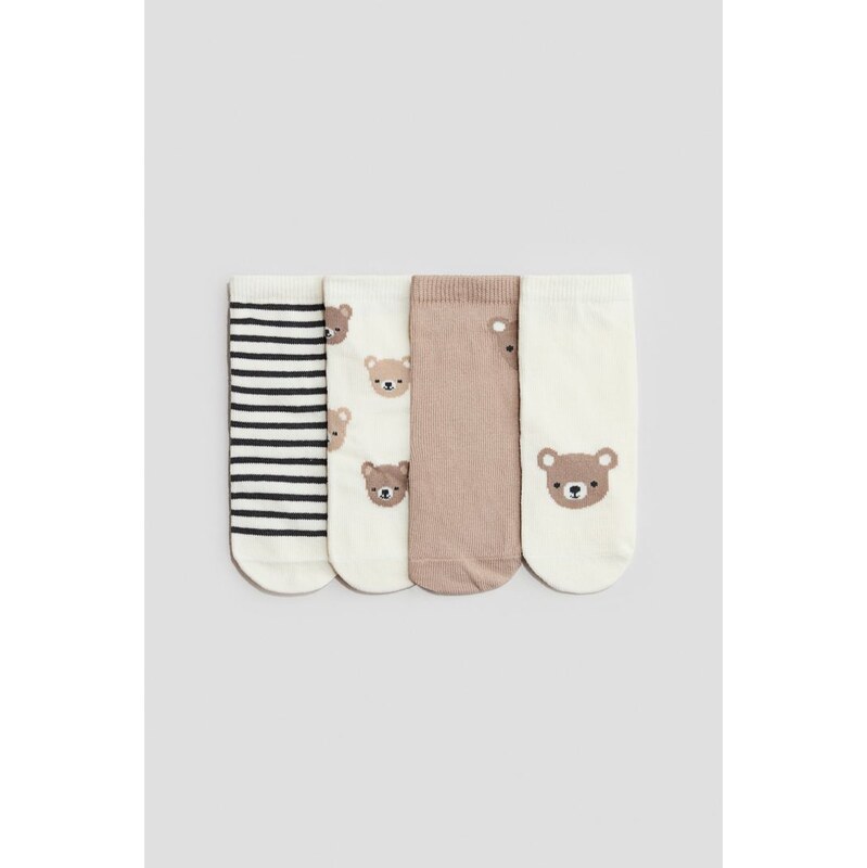 H&M - Ponožky 4 páry - Krémová/Medvídci