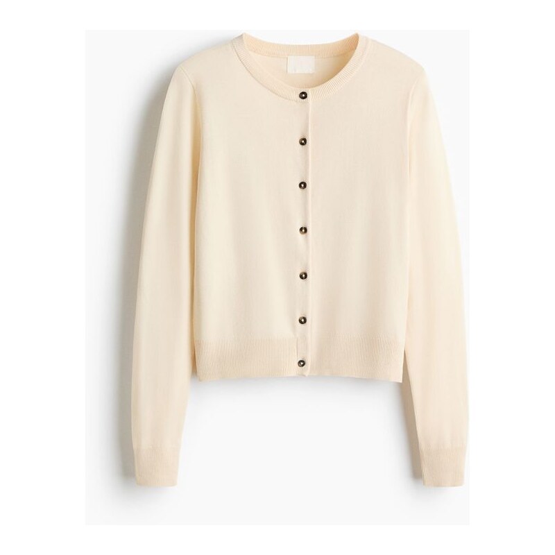 H&M - Propínací svetr z jemného úpletu - Světle Béžová