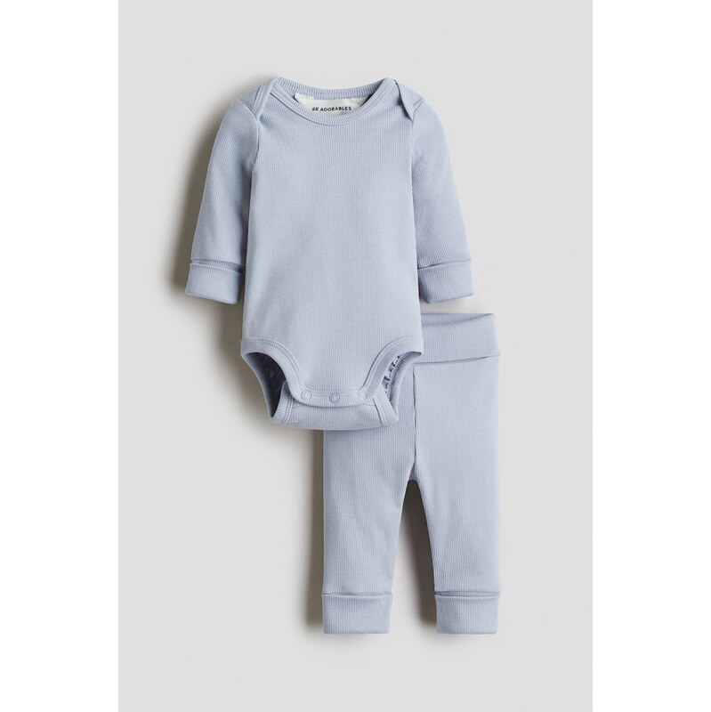 H&M - Dvoudílná souprava z bavlny pima - modrá 111124404