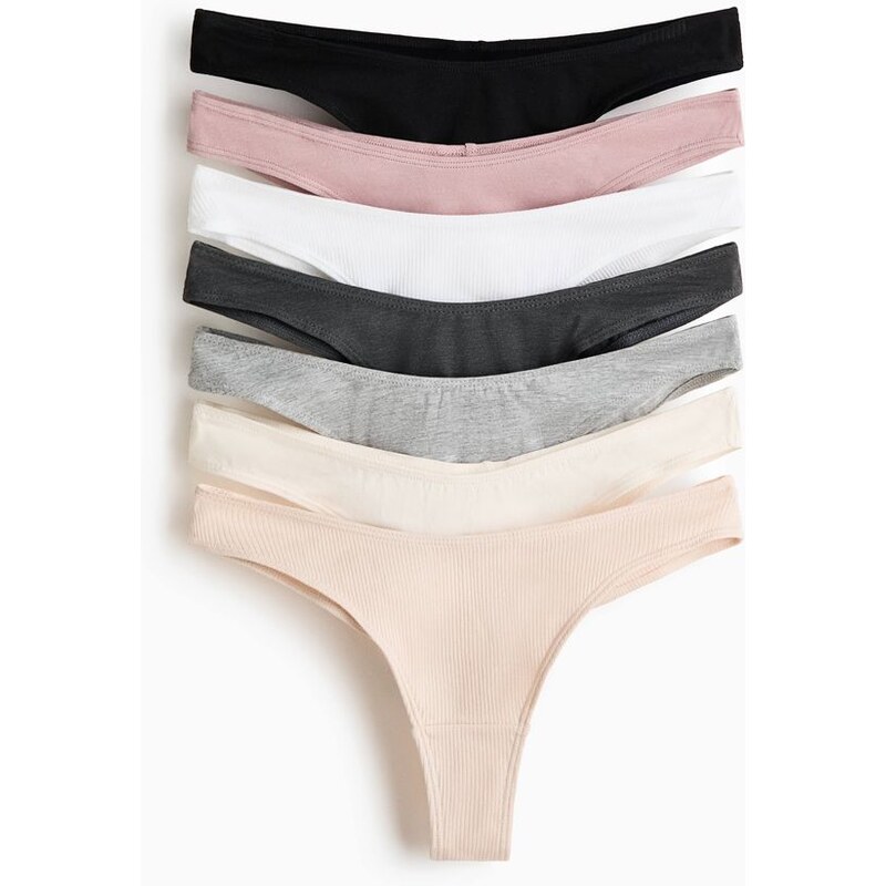 H&M - Bavlněné kalhotky brazilian 7 kusů - béžová 111124325