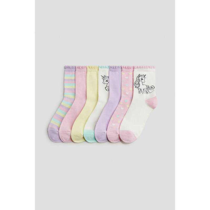 H&M - Ponožky 7 párů - Světle Růžová/Jednorožec
