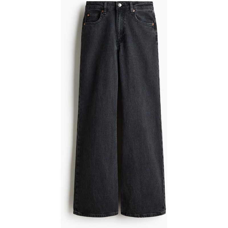 H&M - Wide High Waist Jeans - Tmavě Šedý Denim