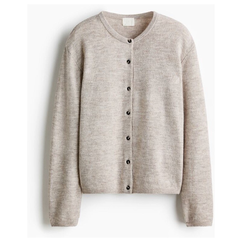 H&M - Propínací svetr Loose Fit - Šedobéžový Melír
