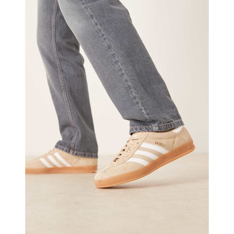 adidas Originals Gazelle Indoor in beige with gum sole-White