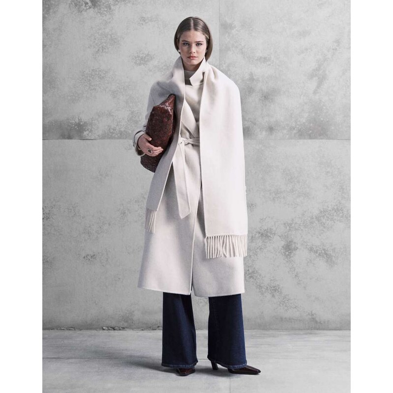 Forever New belted formal coat with tassel scarf with wool in