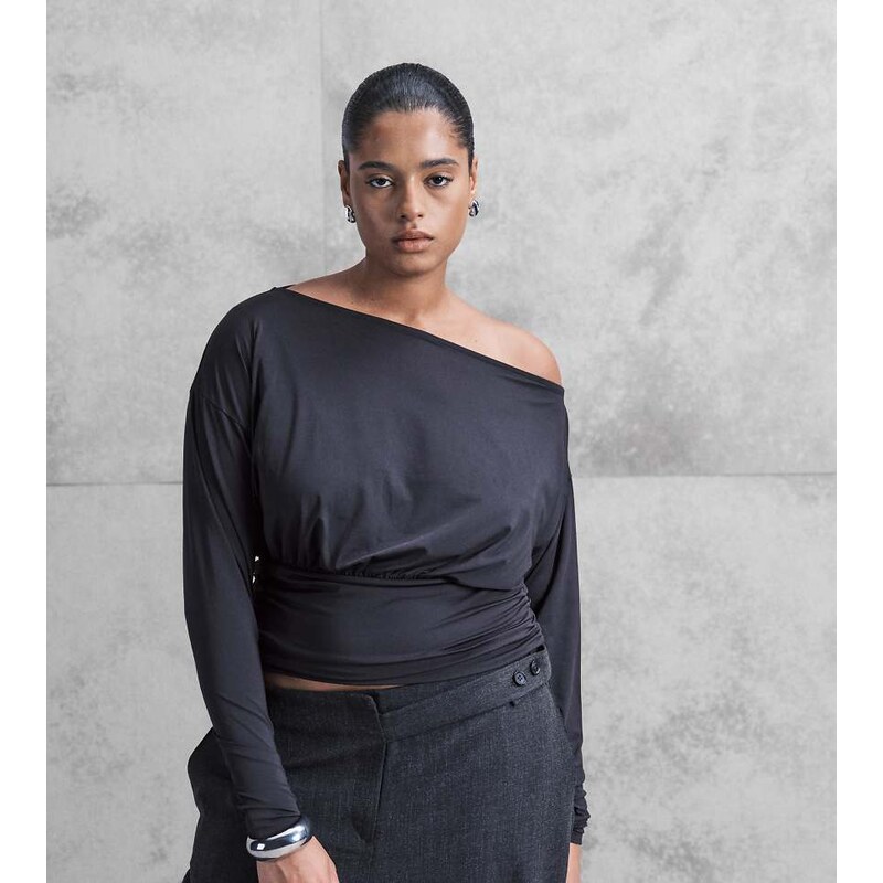 ASOS Curve ASOS DESIGN Curve slinky off shoulder long sleeve top with 111131739