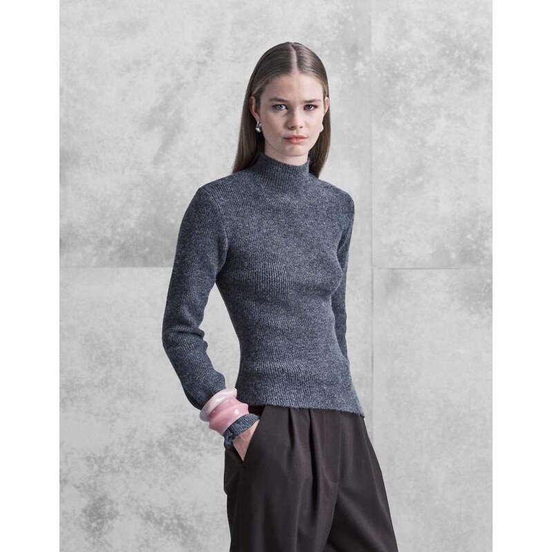 Pretty Lavish knitted high neck asymmetric top co-ord in grey 111131744
