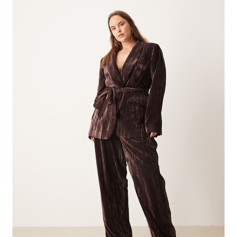 ASOS DESIGN Curve tailored velvet high waist straight leg trousers co 112260008