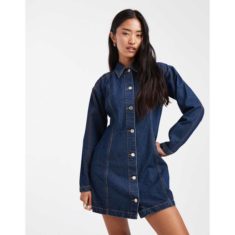 Miss Selfridge denim fitted shirt dress in indigo wash-Blue