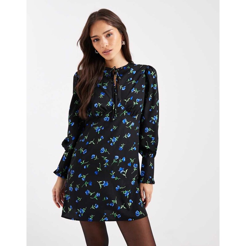 Wednesdays Girl long sleeve mini dress in blue floral print