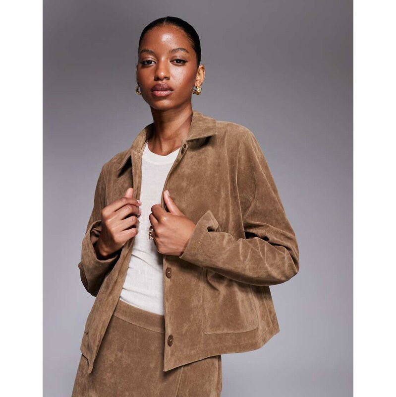Kaiia exclusive button front pocket detail faux suede jacket co