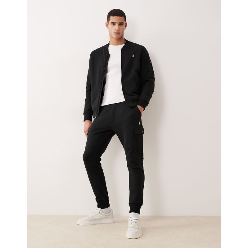 Polo Ralph Lauren icon logo double knit cargo joggers in black