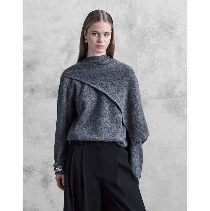 JDY scarf detail knitted jumper in dark grey