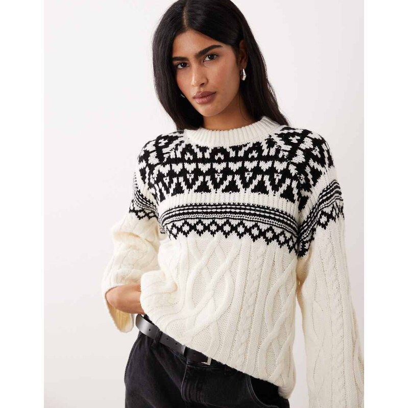 Gina Tricot jacquard knitted sweater in cream-White