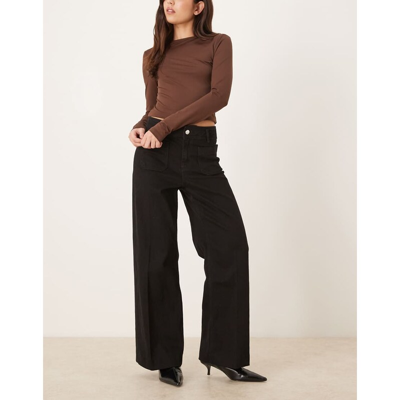 Mango Jessie cotton mix pocket detail wide leg jean in black