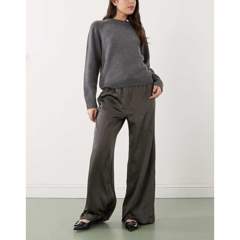 Weekday satin trousers in dark grey