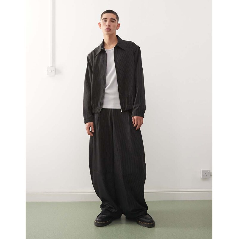 COLLUSION tailored pull on balloon trouser in pinstripe-Black