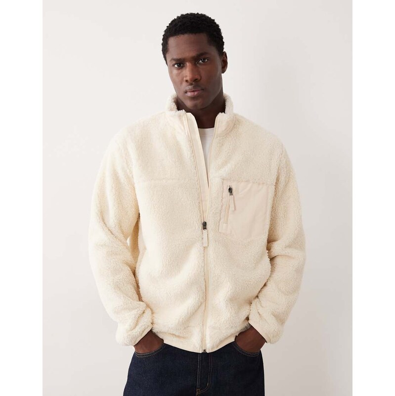 Polo Ralph Lauren full zip borg jacket in cream-White