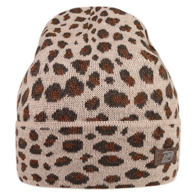 Merino pletená čepice Dráče - Urban 19, světle hnědá / šedá - leopard 117160801