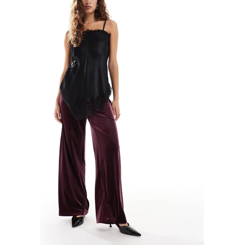 Miss Selfridge tailored velvet wide leg trouser in berry
