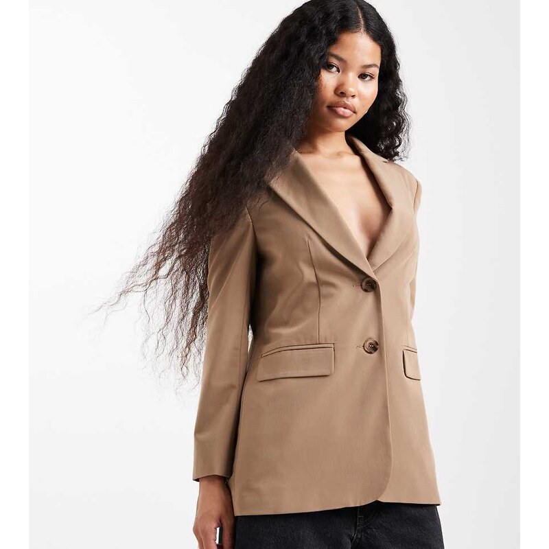 Miss Selfridge Petite cinched blazer in camel-Green