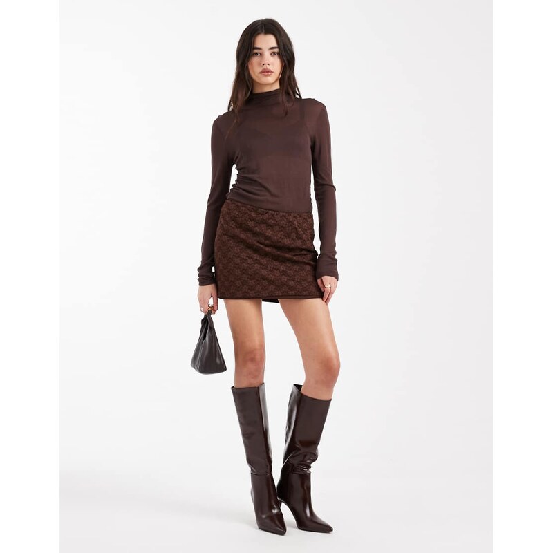 ASOS DESIGN lace mini skirt in chocolate-Brown