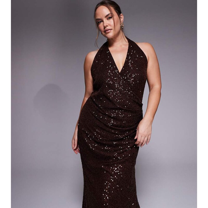 ASOS Curve ASOS DESIGN Curve all over sequin plunge maxi dress in 115514693