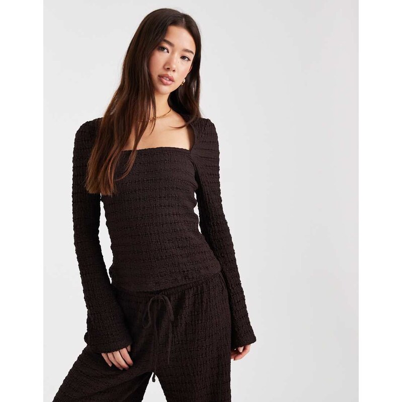 ASOS DESIGN mix & match textured square neck flare sleeve top in