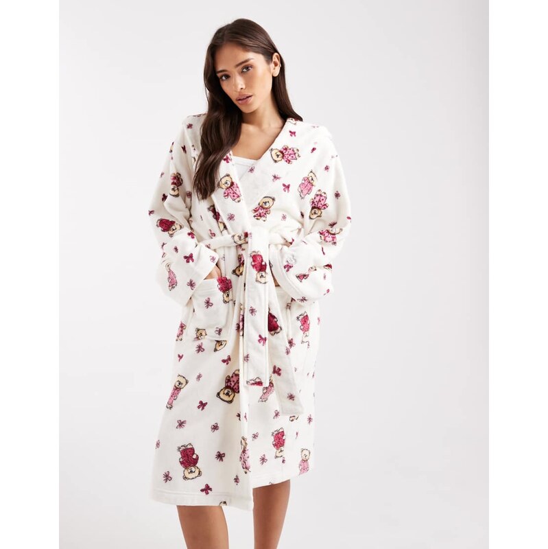 Miss Selfridge teddy bear print dressing gown-Multi 111133350