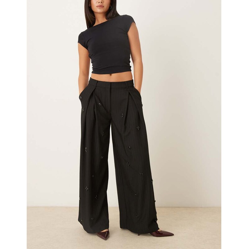 ASOS DESIGN tailored low rise embellished trousers in black