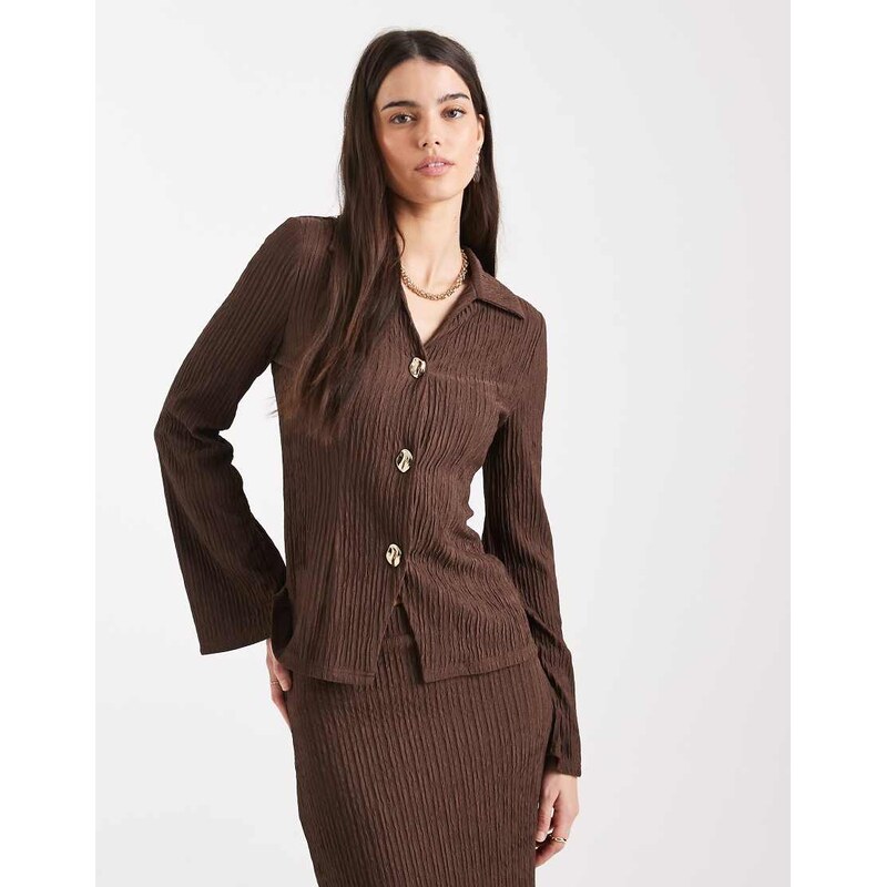 4th & Reckless textured rib collared long sleeve gold button through 111138650