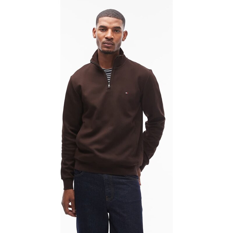 Tommy Hilfiger essential 1/4 zip jumper in chocolate brown