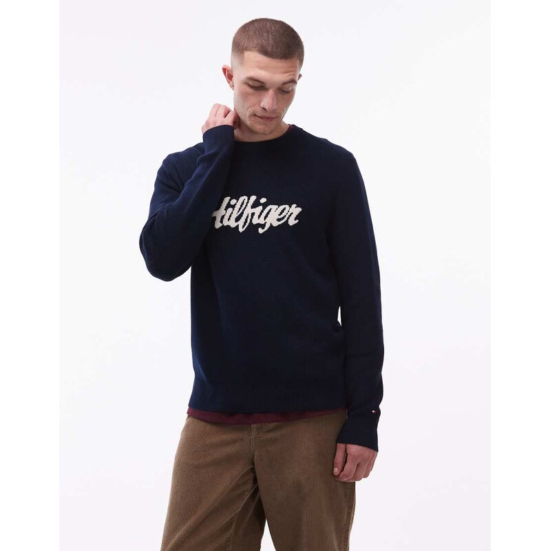 Tommy Hilfiger bubble script graphic large centre logo in navy