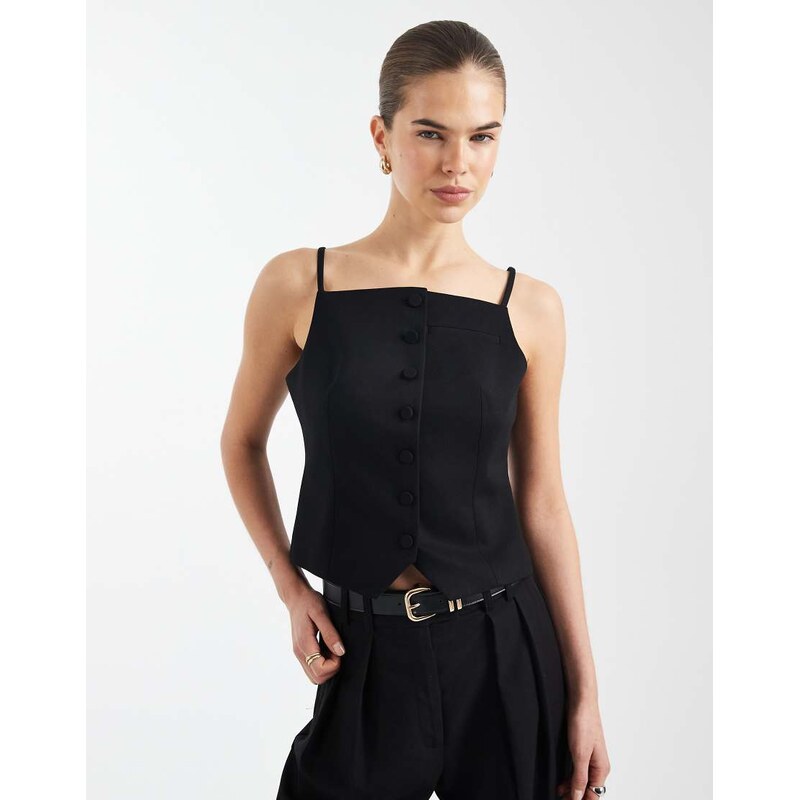 ASOS DESIGN tailored button through cami top in black