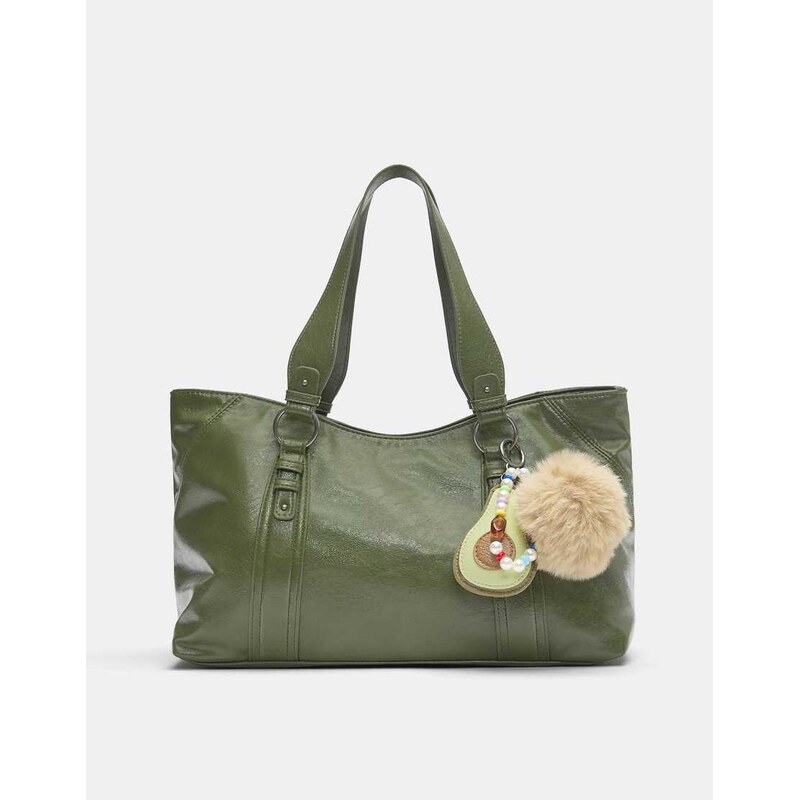 Pull&Bear Embellished shopper bag in khaki-Multi