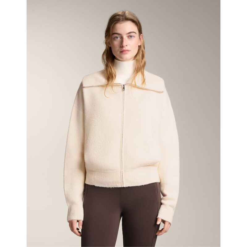 OYSHO Knit jacket with high collar in ecru-Neutral 111133472