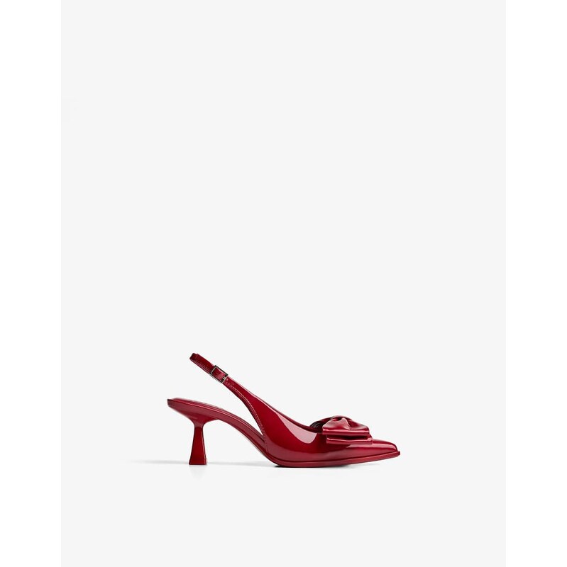 Bershka Bow kitten heel shoes in red