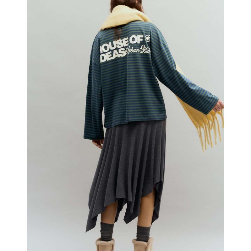 Pull&Bear Striped t-shirt with text in navy 112508622