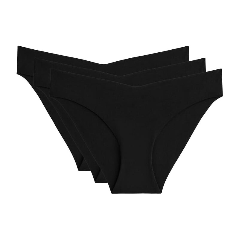OYSHO 3 invisible v-cut polyamide blend classic bikini briefs in black 111133490