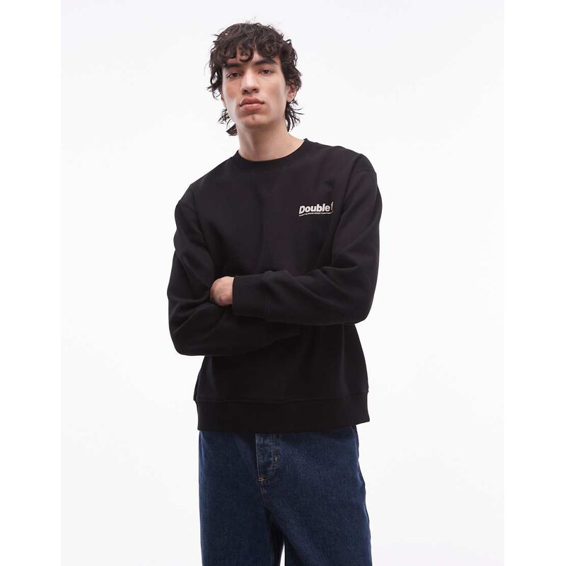 Double A By Wood Wood James crew neck sweatshirt in black with