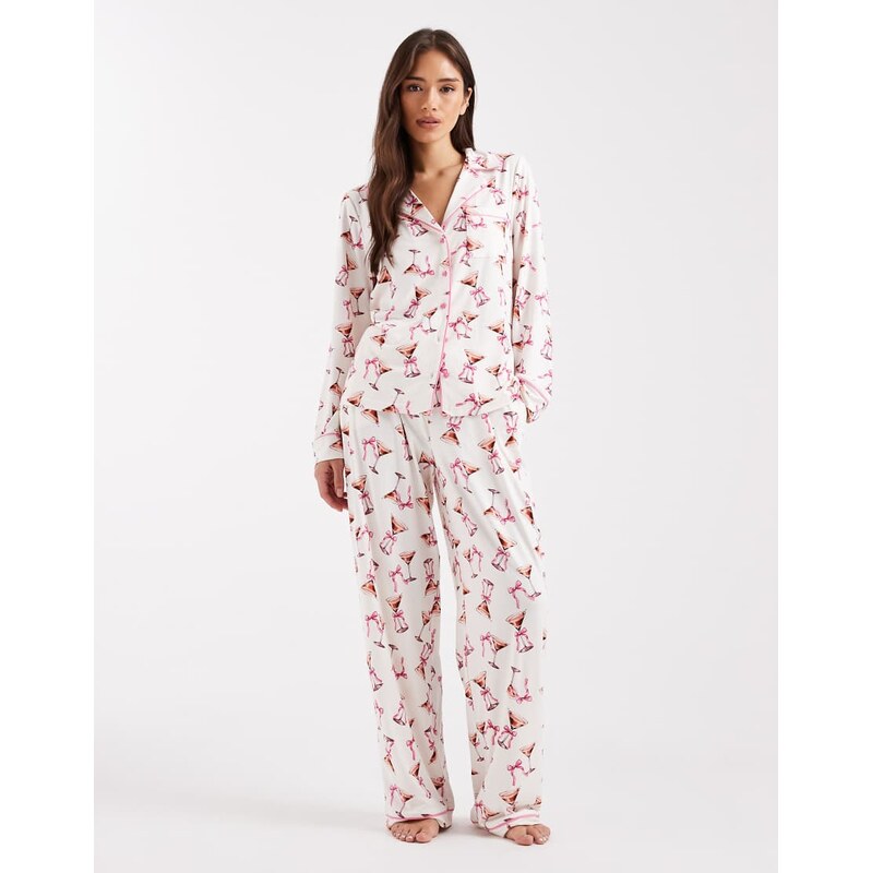 Miss Selfridge super soft cocktail print pyjamas-Multi
