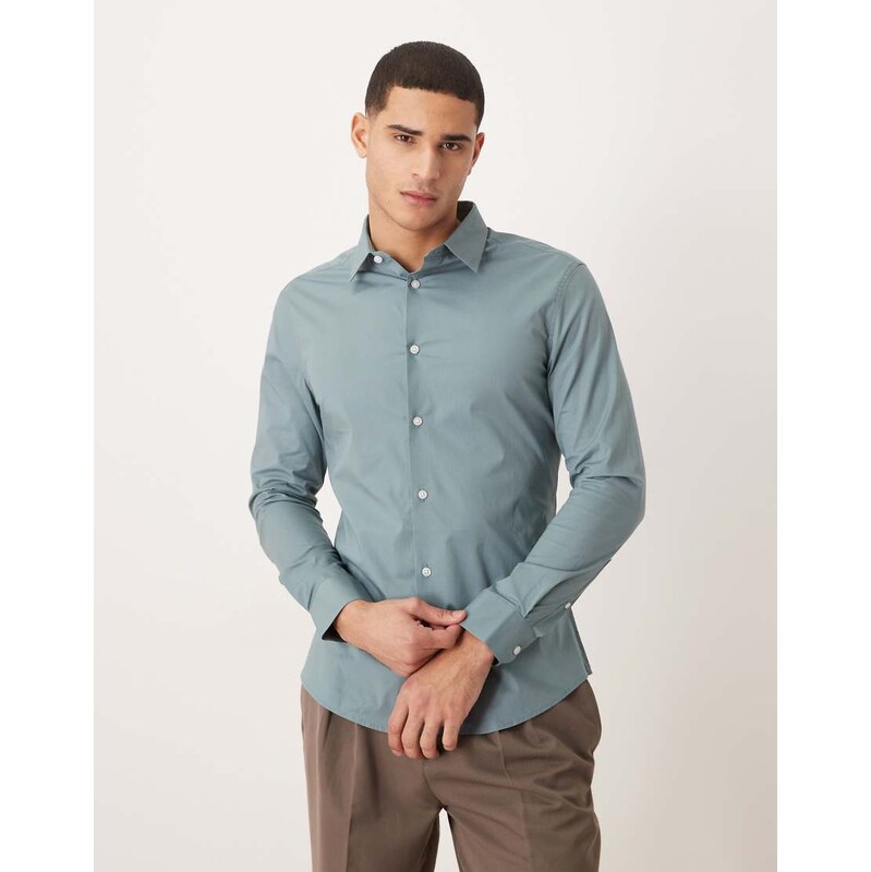 ASOS DESIGN skinny stretch work shirt in blue