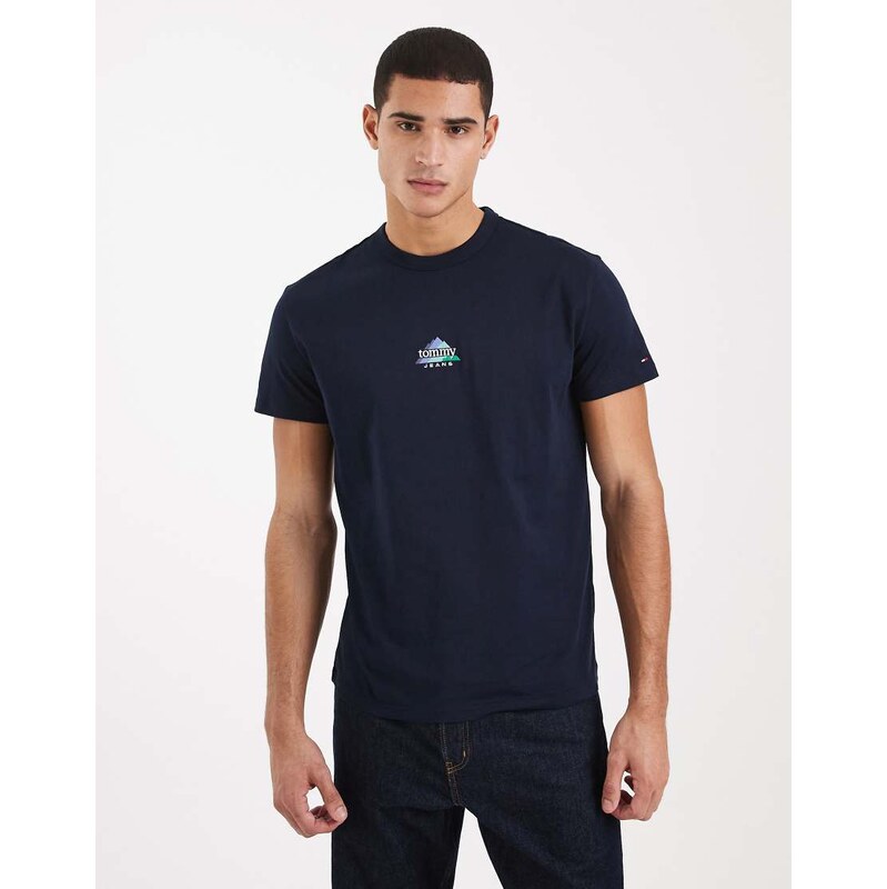 Tommy Jeans mountain peak graphic centre logo t-shirt in navy