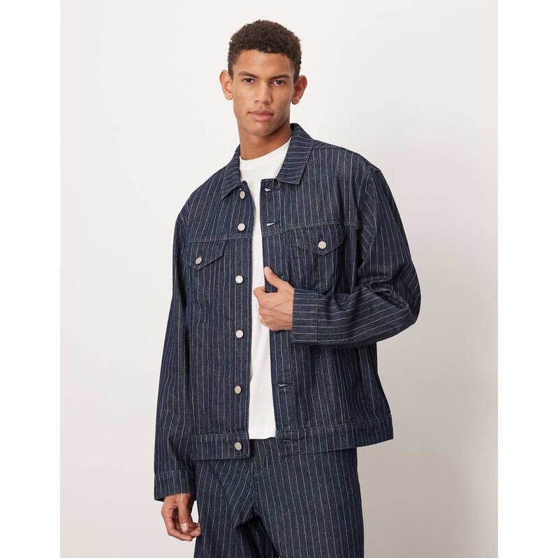 ASOS DESIGN co-ord striped denim jacket in raw wash-Blue