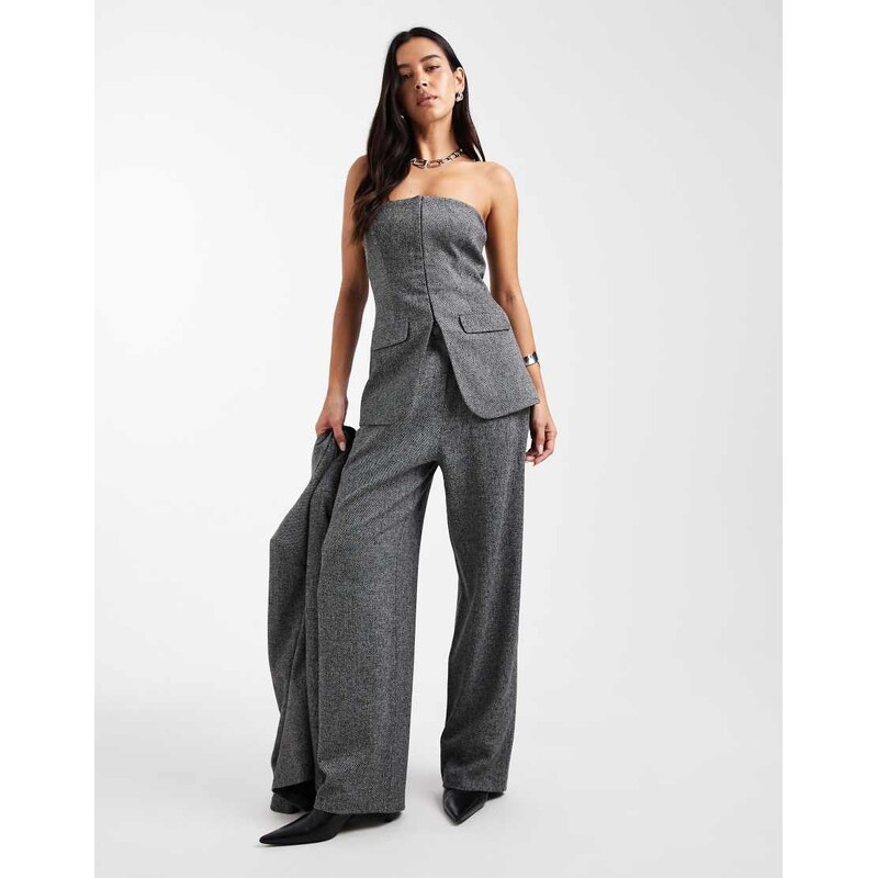 Miss Selfridge tailored wide leg trouser co-ord in salt and pepper 111133757