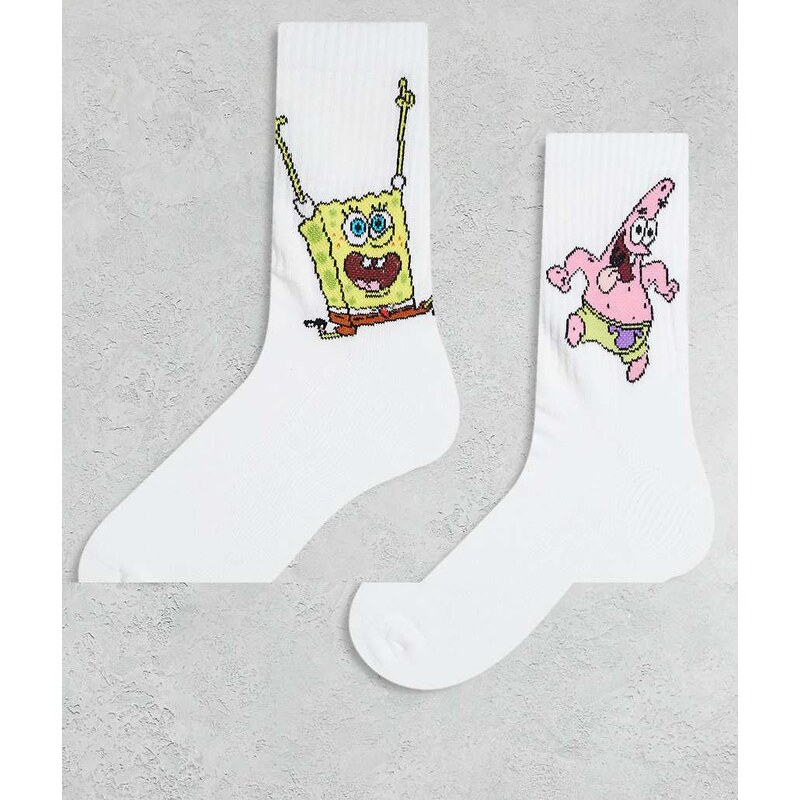ASOS DESIGN 2 pack socks with SpongeBob and Patrick graphic in white 111133330