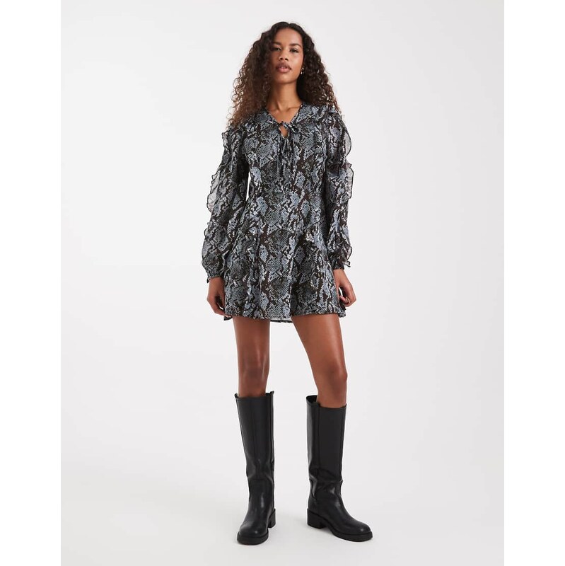 Wednesdays Girl floaty mini dress in blue snake print