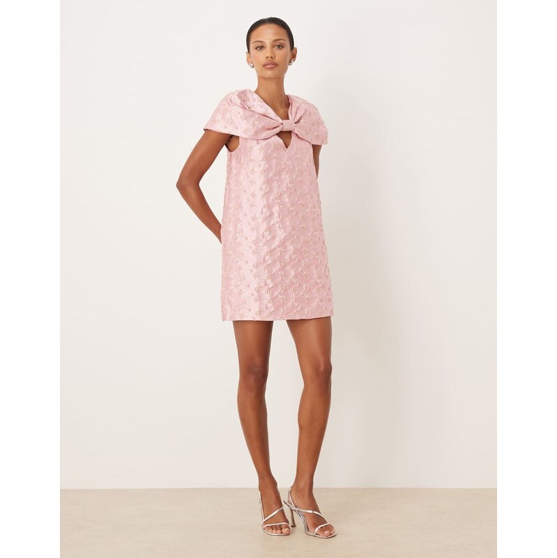 Sister Jane floral jacquard bow cape sleeve mini dress in pink
